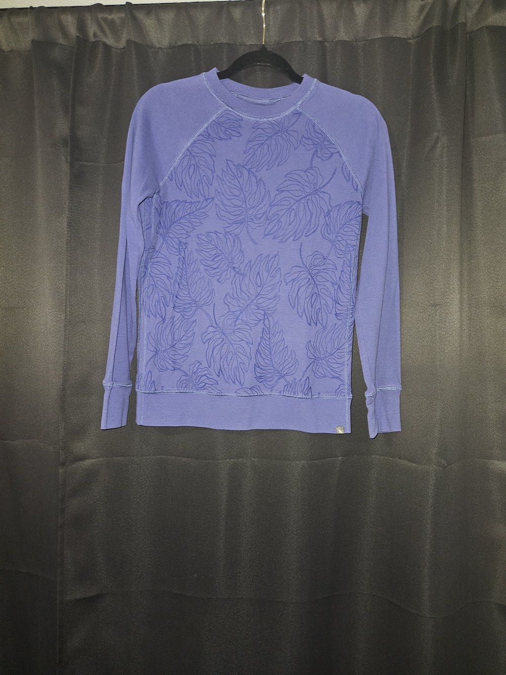 Eddie Bauer Camp Fleece Tonal Palm Leaf Crewneck Sweatshirt Blue Size S